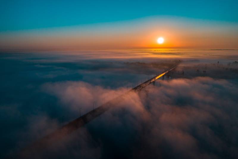 мост,Рассвет,туман